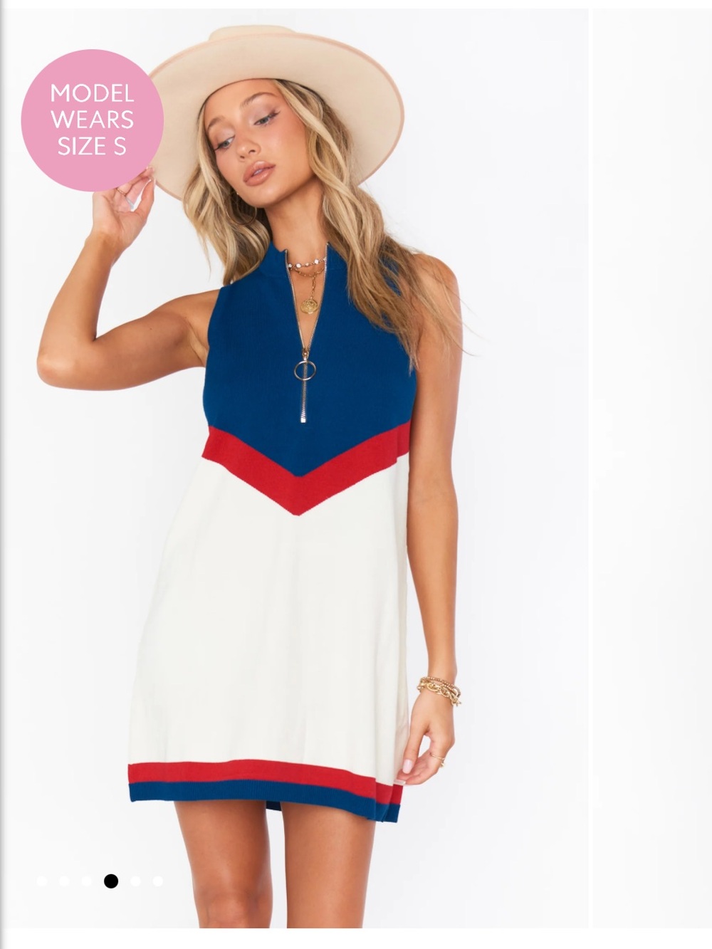 Show Me Your MuMu Blue Red White Chevron Zip Tank Dress
